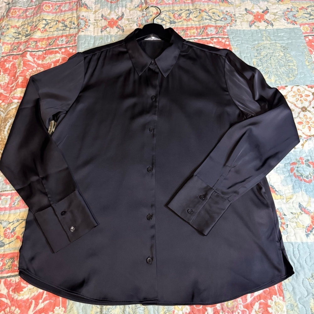 Abercrombie & Fitch Black Satin Button-Down Shirt size M Preppy Business - Picture 5 of 11
